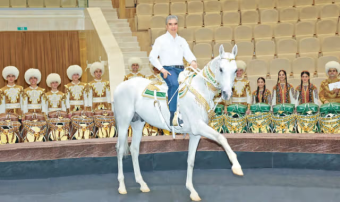 Гурбангулы Бердымухамедов передал скакуна Гарашсыз участникам группы «Галкыныш»